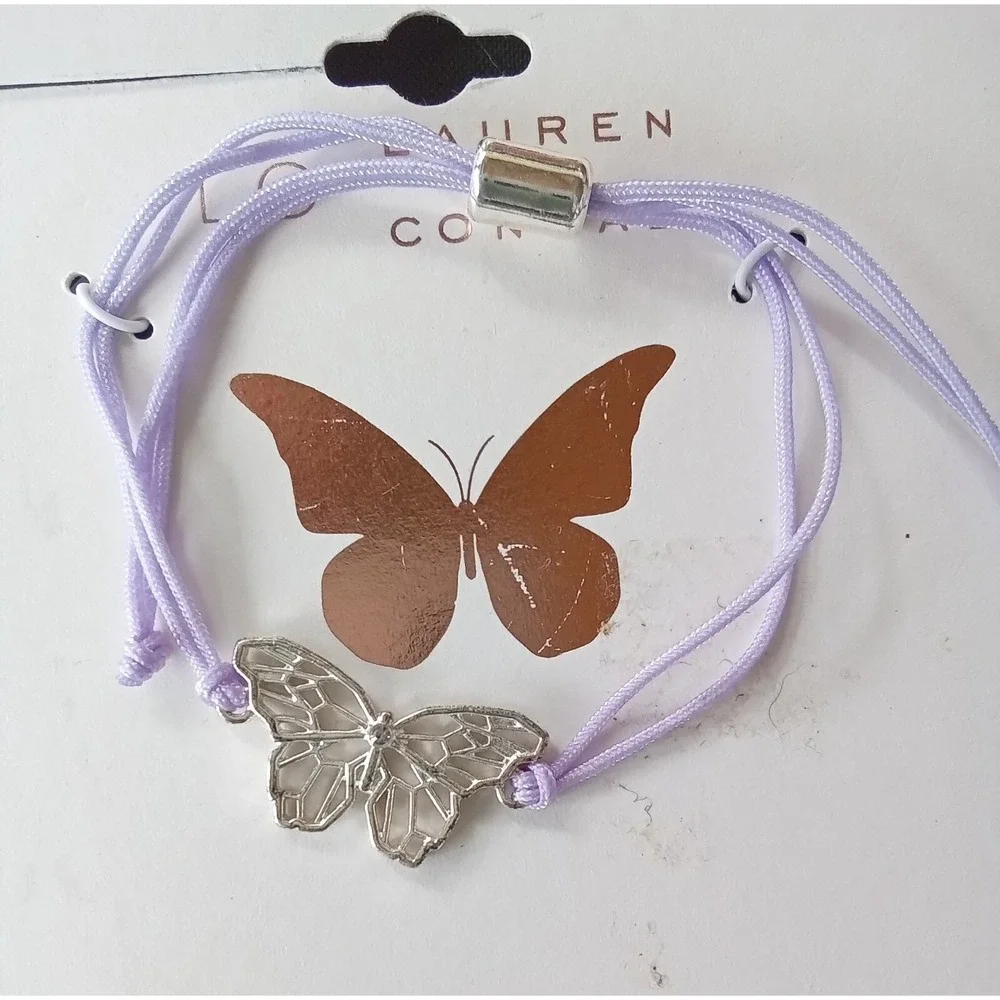LC Lauren Conrad Butterfly Charm Cord Bracelet Purple Silver Tone BR51702PUSI - Picture 3 of 3